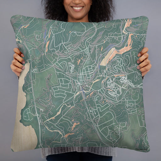 Person holding 22x22 Custom High Bridge New Jersey Map Throw Pillow in Afternoon