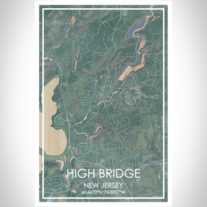 High Bridge New Jersey Map Print Portrait Orientation in Afternoon Style With Shaded Background