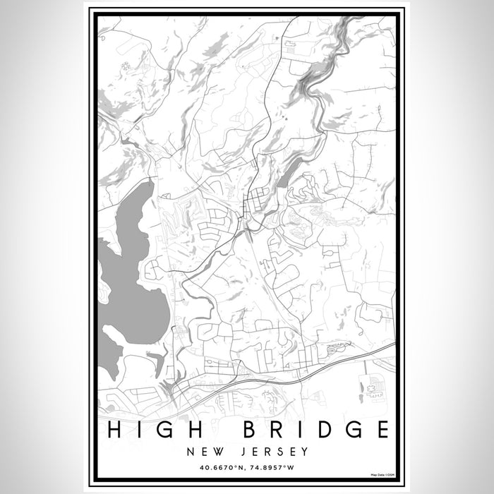 High Bridge New Jersey Map Print Portrait Orientation in Classic Style With Shaded Background