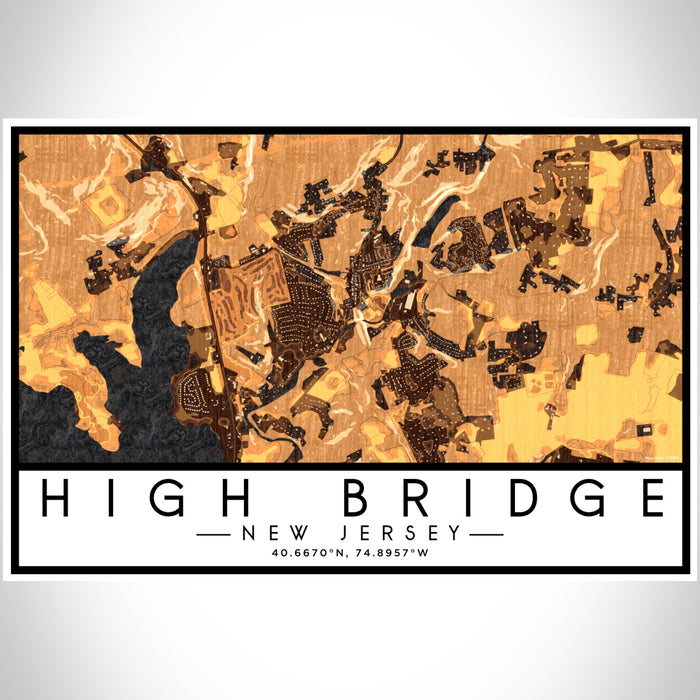 High Bridge New Jersey Map Print Landscape Orientation in Ember Style With Shaded Background