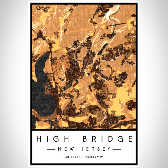 High Bridge New Jersey Map Print Portrait Orientation in Ember Style With Shaded Background