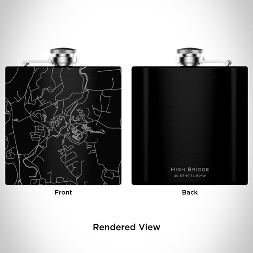 Rendered View of High Bridge New Jersey Map Engraving on 6oz Stainless Steel Flask in Black