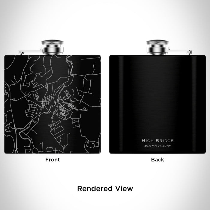 Rendered View of High Bridge New Jersey Map Engraving on 6oz Stainless Steel Flask in Black