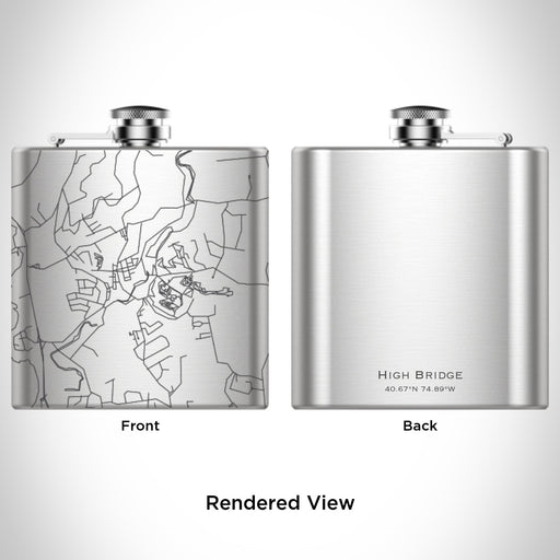 Rendered View of High Bridge New Jersey Map Engraving on 6oz Stainless Steel Flask