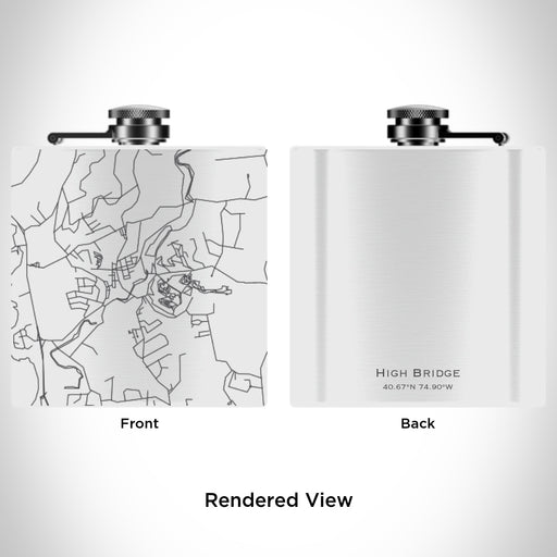 Rendered View of High Bridge New Jersey Map Engraving on 6oz Stainless Steel Flask in White