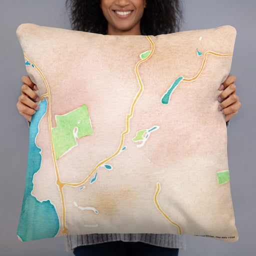 Person holding 22x22 Custom High Bridge New Jersey Map Throw Pillow in Watercolor