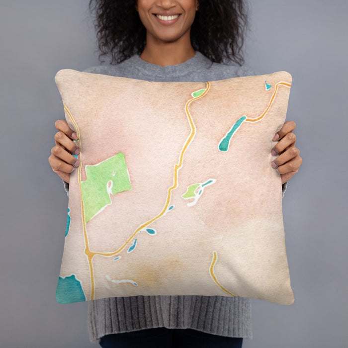 Person holding 18x18 Custom High Bridge New Jersey Map Throw Pillow in Watercolor