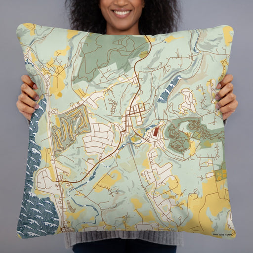 Person holding 22x22 Custom High Bridge New Jersey Map Throw Pillow in Woodblock