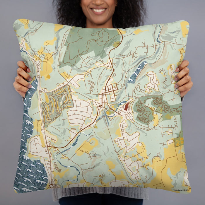 Person holding 22x22 Custom High Bridge New Jersey Map Throw Pillow in Woodblock