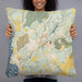 Person holding 22x22 Custom High Bridge New Jersey Map Throw Pillow in Woodblock