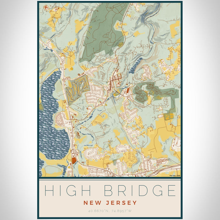 High Bridge New Jersey Map Print Portrait Orientation in Woodblock Style With Shaded Background