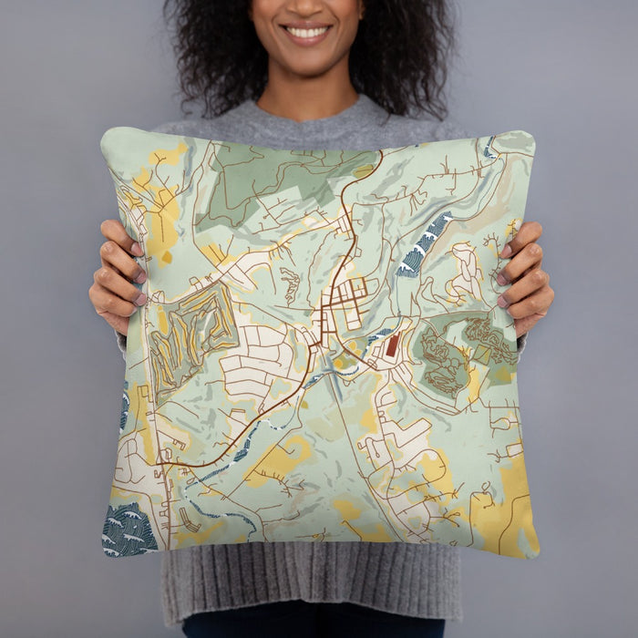 Person holding 18x18 Custom High Bridge New Jersey Map Throw Pillow in Woodblock