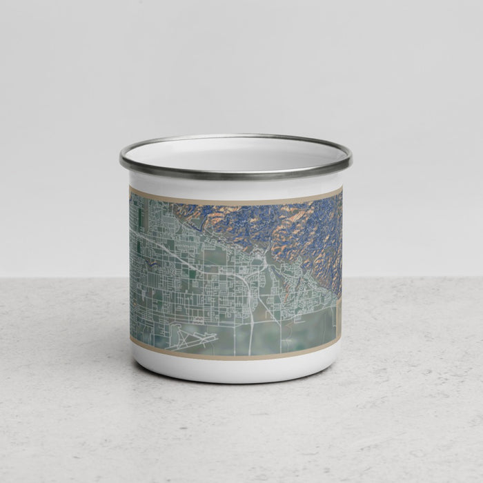 Front View Custom Highland California Map Enamel Mug in Afternoon