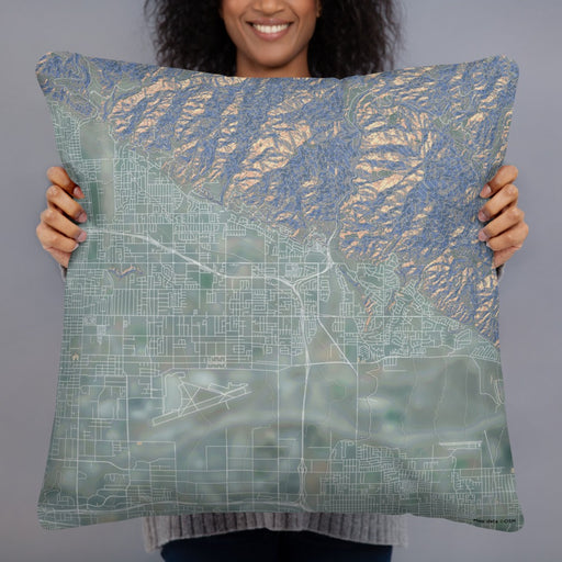Person holding 22x22 Custom Highland California Map Throw Pillow in Afternoon
