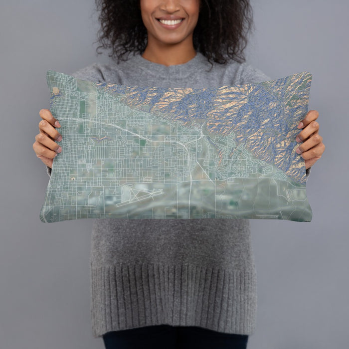 Person holding 20x12 Custom Highland California Map Throw Pillow in Afternoon