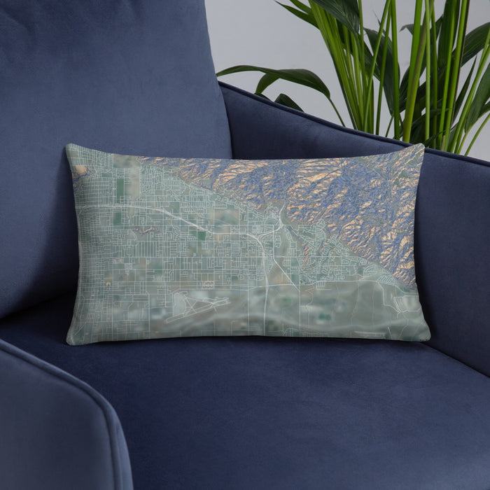 Custom Highland California Map Throw Pillow in Afternoon on Blue Colored Chair