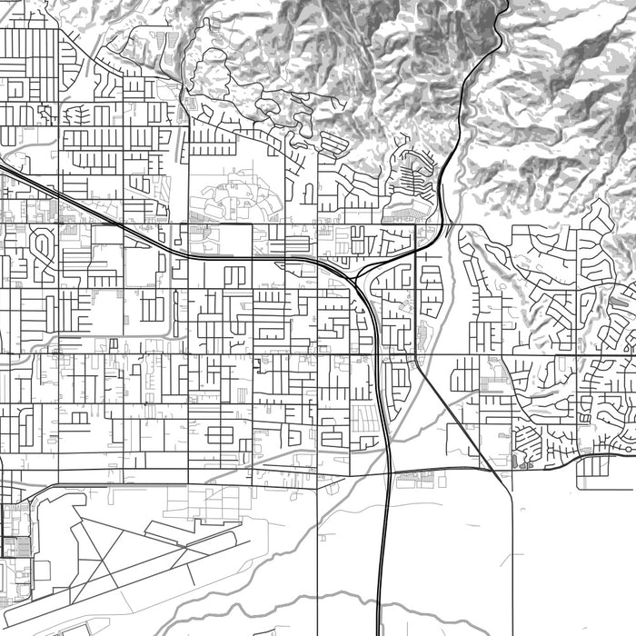 Highland California Map Print in Classic Style Zoomed In Close Up Showing Details