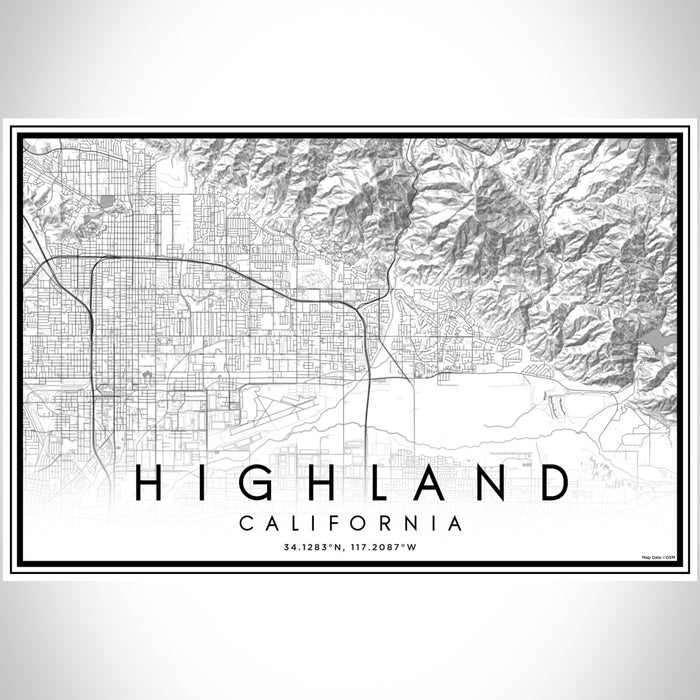 Highland California Map Print Landscape Orientation in Classic Style With Shaded Background