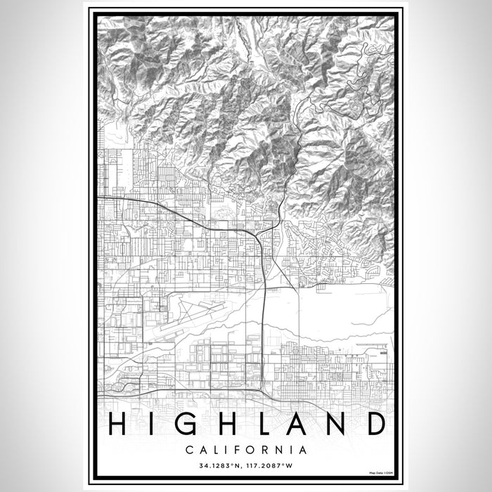 Highland California Map Print Portrait Orientation in Classic Style With Shaded Background