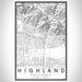 Highland California Map Print Portrait Orientation in Classic Style With Shaded Background