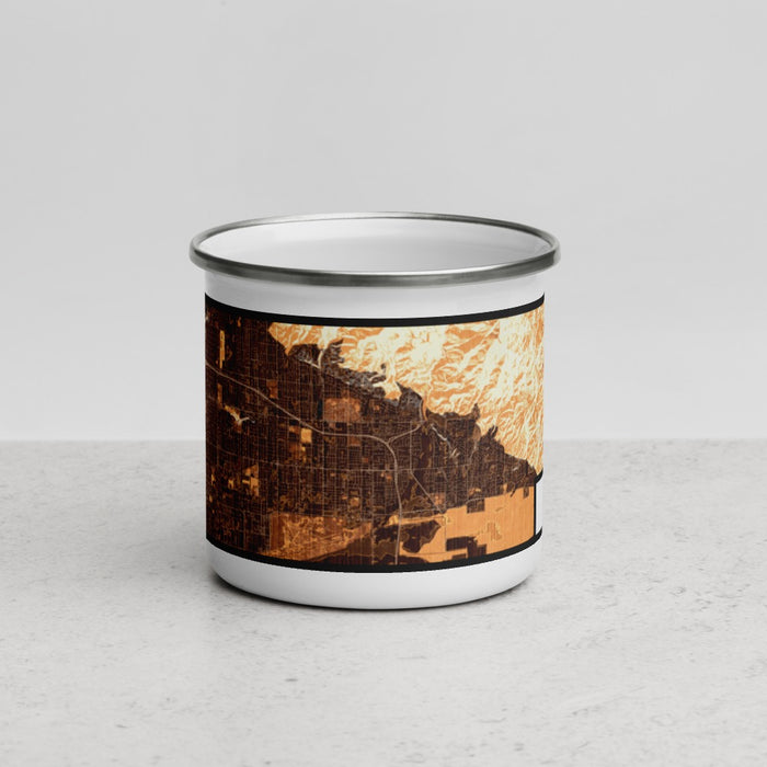 Front View Custom Highland California Map Enamel Mug in Ember