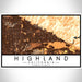 Highland California Map Print Landscape Orientation in Ember Style With Shaded Background