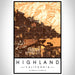 Highland California Map Print Portrait Orientation in Ember Style With Shaded Background