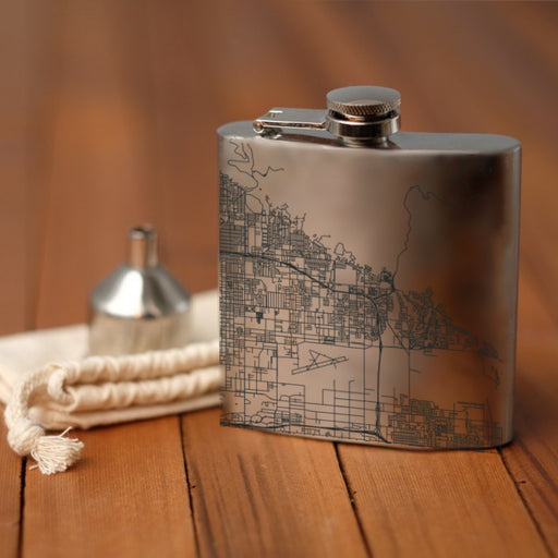 Highland California Custom Engraved City Map Inscription Coordinates on 6oz Stainless Steel Flask