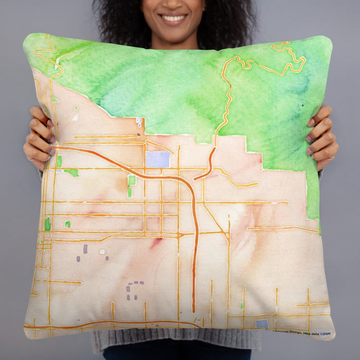 Person holding 22x22 Custom Highland California Map Throw Pillow in Watercolor
