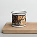 Front View Custom Highlands North Carolina Map Enamel Mug in Ember on Cutting Board