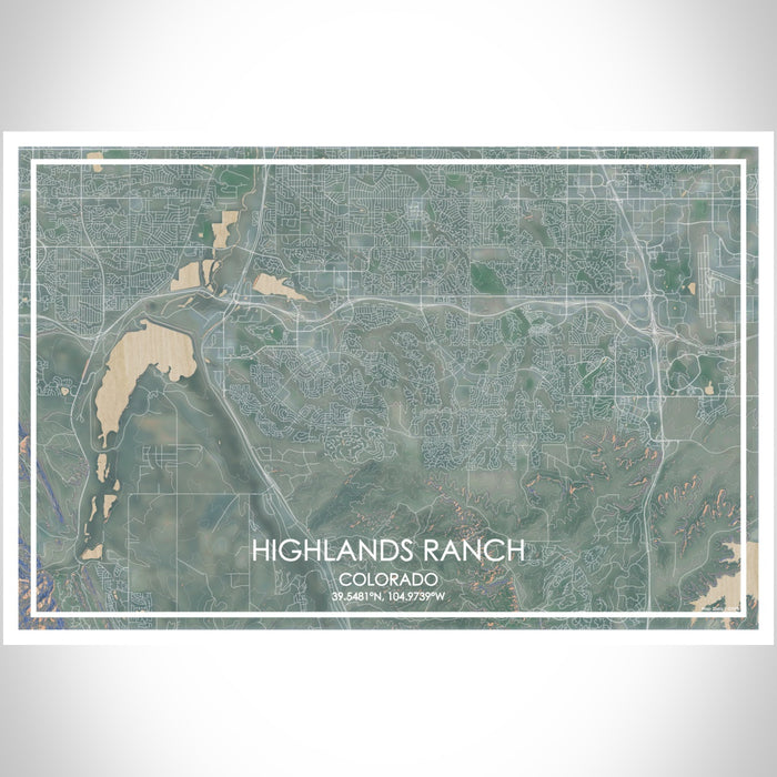 Highlands Ranch Colorado Map Print Landscape Orientation in Afternoon Style With Shaded Background