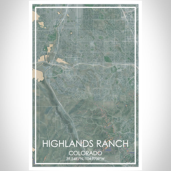 Highlands Ranch Colorado Map Print Portrait Orientation in Afternoon Style With Shaded Background