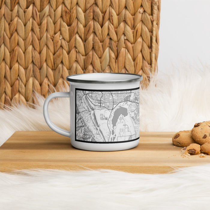 Left View Custom Highlands Ranch Colorado Map Enamel Mug in Classic on Table Top