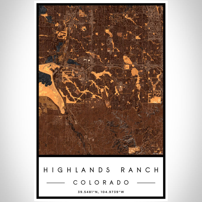 Highlands Ranch Colorado Map Print Portrait Orientation in Ember Style With Shaded Background