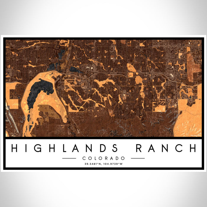 Highlands Ranch Colorado Map Print Landscape Orientation in Ember Style With Shaded Background