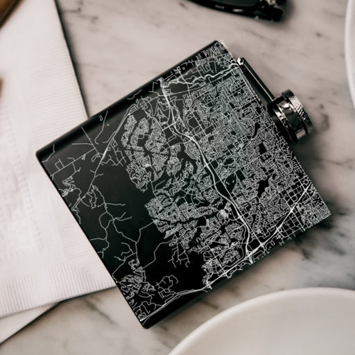Highlands Ranch Colorado Custom Engraved City Map Inscription Coordinates on 6oz Stainless Steel Flask in Black