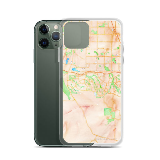 Custom Highlands Ranch Colorado Map Phone Case in Watercolor on Table with Laptop and Plant