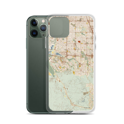 Custom Highlands Ranch Colorado Map Phone Case in Woodblock on Table with Laptop and Plant