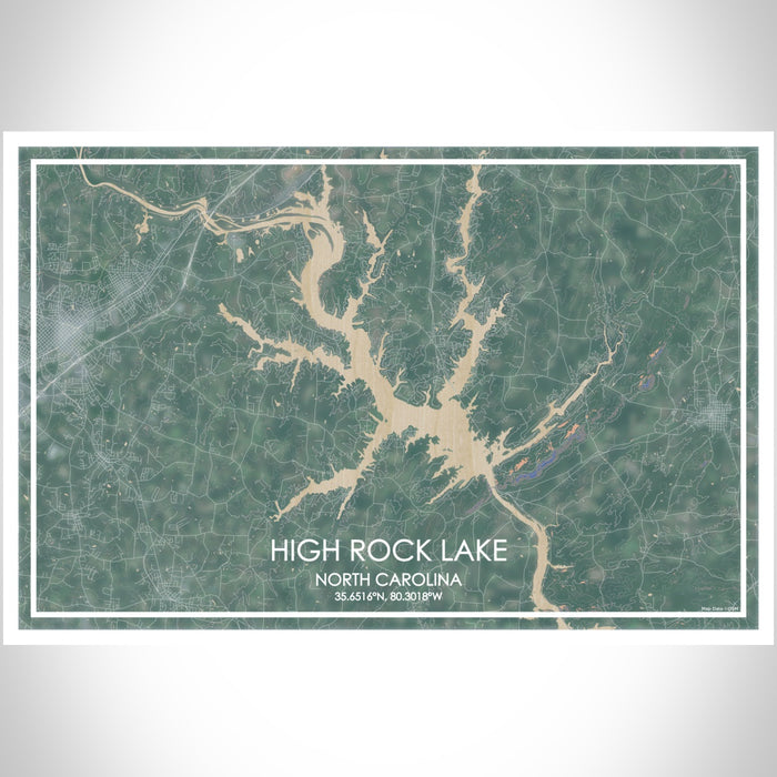 High Rock Lake North Carolina Map Print Landscape Orientation in Afternoon Style With Shaded Background