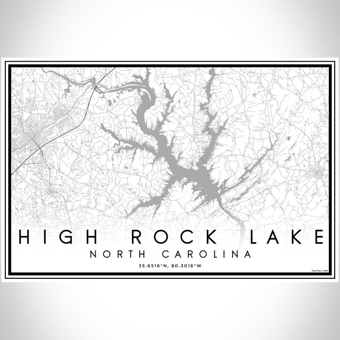 High Rock Lake North Carolina Map Print Landscape Orientation in Classic Style With Shaded Background