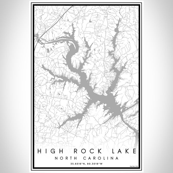 High Rock Lake North Carolina Map Print Portrait Orientation in Classic Style With Shaded Background