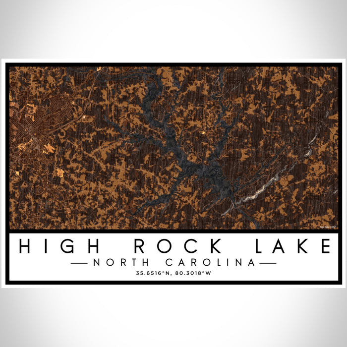 High Rock Lake North Carolina Map Print Landscape Orientation in Ember Style With Shaded Background
