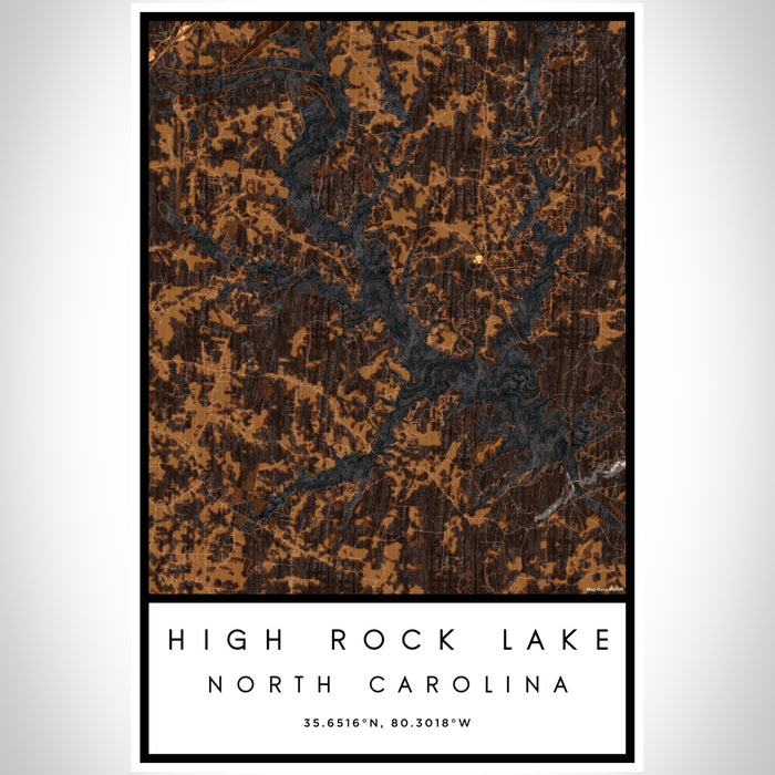 High Rock Lake North Carolina Map Print Portrait Orientation in Ember Style With Shaded Background