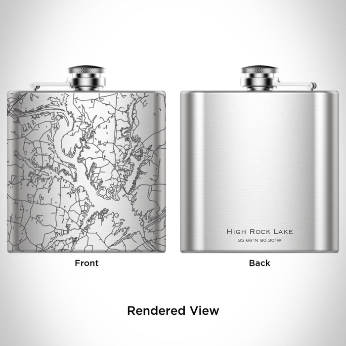 Rendered View of High Rock Lake North Carolina Map Engraving on 6oz Stainless Steel Flask
