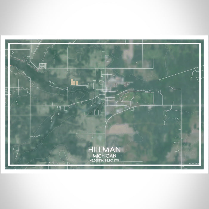 Hillman Michigan Map Print Landscape Orientation in Afternoon Style With Shaded Background