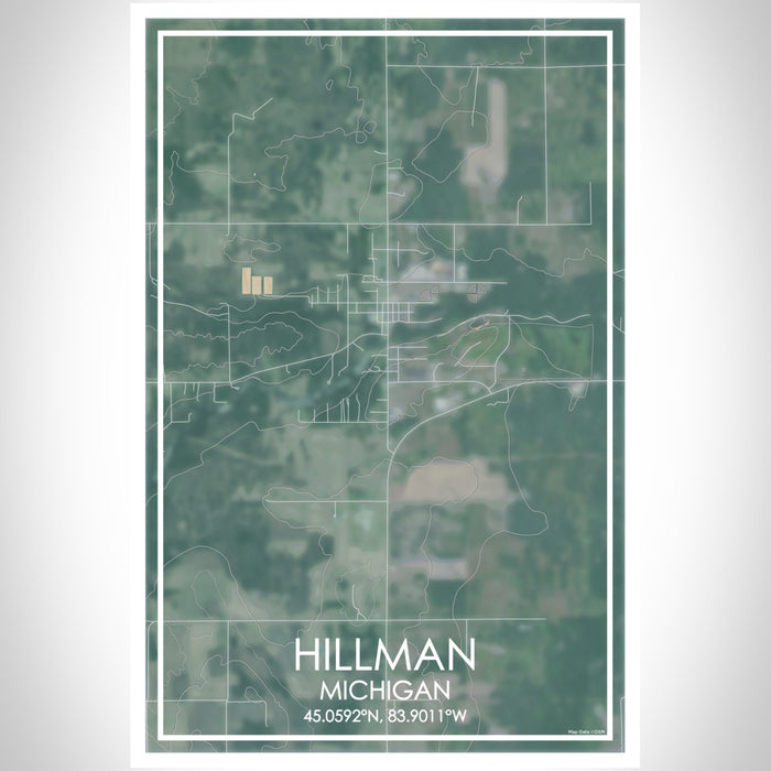 Hillman Michigan Map Print Portrait Orientation in Afternoon Style With Shaded Background