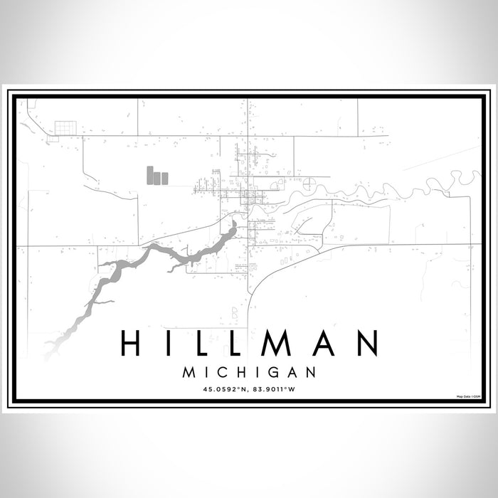 Hillman Michigan Map Print Landscape Orientation in Classic Style With Shaded Background