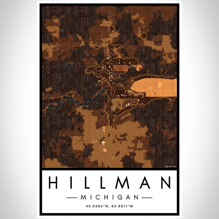 Hillman Michigan Map Print Portrait Orientation in Ember Style With Shaded Background