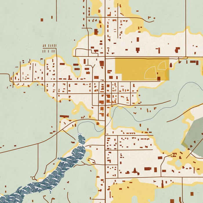 Hillman Michigan Map Print in Woodblock Style Zoomed In Close Up Showing Details