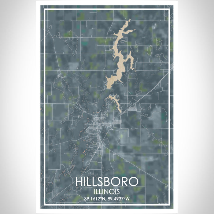 Hillsboro Illinois Map Print Portrait Orientation in Afternoon Style With Shaded Background